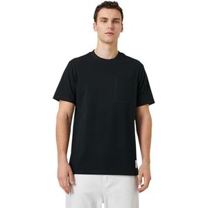 Koton Heren T-shirt met ronde hals en zakken, gedetailleerde print, korte mouwen, zwart (999), XL