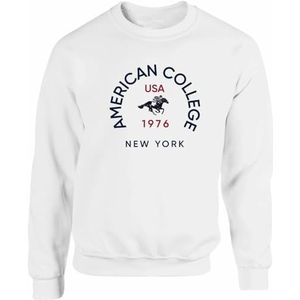 American College Sweatshirt met ronde hals, wit, heren, maat L, model AC4, 100% katoen, Wit, L/Tall