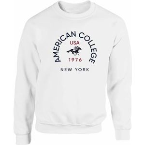 American College Sweatshirt met ronde hals, wit, heren, maat XXL, model AC4, 100% katoen, Wit, XXL