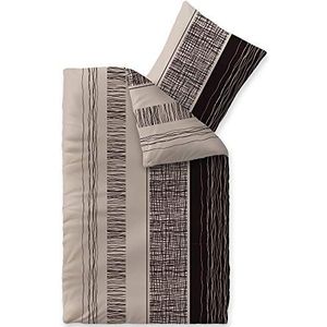 CelinaTex Touchme flanellen beddengoed, 135 x 200 cm, 2-delig katoenen dekbedovertrek, Greta beige/grijs/zwart