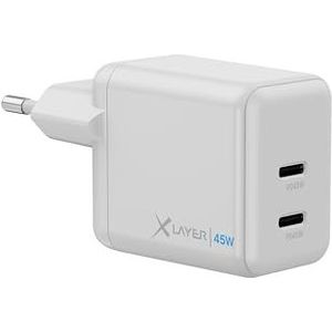XLayer 45 W dual USB C oplader Power Delivery snel opladen ipad iPhone 15 14 13 Mini 13 Pro Max 12 11 SE XS Android apparaten tabs power adapter laadstekker voeding oplader kabel (wit)