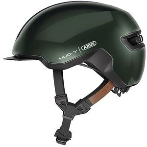 ABUS Urban-helm HUD-Y - magnetisch, oplaadbaar LED-achterlicht & magneetsluiting - coole fietshelm voor dagelijks gebruik - voor mannen en vrouwen - groen, maat M