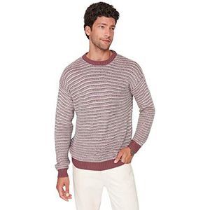 Trendyol Heren ronde hals gestreepte regular sweater sweatshirt, Dusty Rose, M, Stoffige Roos, M