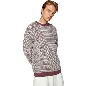 Trendyol Heren ronde hals gestreepte regular sweater sweatshirt, Dusty Rose, M, Stoffige Roos, M