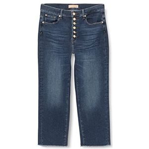 7 For All Mankind Dames The MODERN Straight Luxe Vintage met Frayed Hem & Exposed Buttons Jeans, Mid Blue, Regular