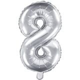 PartyDeco Folieballon nummer ""8"" zilveren verjaardag bruiloft jubileum folieballon nummer ""8"" - zilver grootte ca. 35 cm verjaardag bruiloft verloving oudejaarsavond folieballon hell decoratie