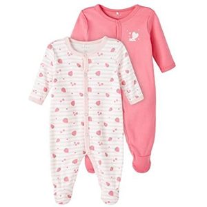 NAME IT Girl's NBFNIGHTSUIT 2P W/F Strawberry NOOS slaapromper, camellia roos, 98, Camellia Rose, 98 cm