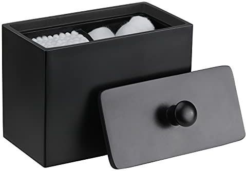 Luxspire - Cotton Swab Holder - Matte Black - Dispenser Storage Box - 2 Compartments