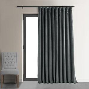 HPD Signature Gordijnen, fluweel, thermische verduisteringsgordijnen, voor woonkamer, 305 cm lang (1 paneel), roedezak, isolerend, raamgordijnen, 254 x 305 cm (b x l), natuurlijk grijs