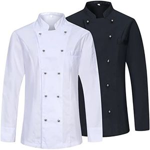 Misemiya - Pakket met 2 EENHEDEN - Koksjas Dames - Chef Uniformen Dames Keukenjas - Home-uniform - Ref.848, zwart-wit, 3XL