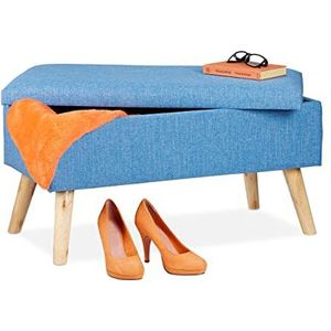 Relaxdays hocker met opbergruimte, zachte halbank, modern, houten poten, modern, stof, HBD: 39x77x39 cm, blauw