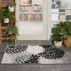 Nourison Aloha Indoor/Outdoor Bloemen Zwart Wit 2'8"" x 4' Area tapijt, (3' x 4')