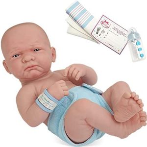 JC Toys 18500 18110 La Newborn All-Vinyl Pop in wit/grijs Outfit en Deken met Animal Vriend & Accessoires. Echte Jongen, Blauw