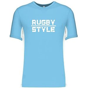 Supportershop T-shirt van katoen, tweekleurig, hemelsblauw en wit, rugby, stijl XXL, Hemelsblauw, XXL