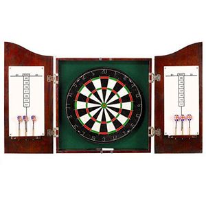 Hathaway centerpoint set massief houten dartbord en kast, Dark Cherry Finish