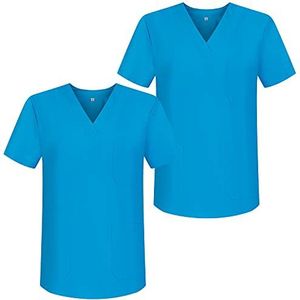 MISEMIYA - Set van 2 - Unisex gezondheidstas uniformen V-hals korte mouwen uniformen laboratoria - Ref. 817 x 2, Hemelsblauw 68, S