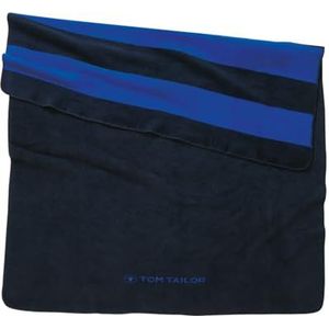 Herding TOM TAILOR Jacquard deken, jacquard deken Dark Navy & Cool Blue, 150x200 cm, 58% katoen, 32% polyacryl, 10% polyester/jacquard, met omkeerbaar motief, kettingnaad en geweven logo