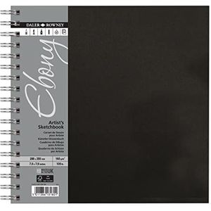 Daler-Rowney Ebony Schetsboek, glad oppervlak, 160 g, spiraalbinding, hardcover, 20 x 20 cm, natuurlijk wit, 54 vellen