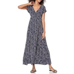 Amazon Essentials Getailleerde maxi-jurk voor dames (verkrijgbaar in grote maten), marinewitte stippen, X-Small