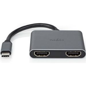 Nedis USB-adapter met meerdere poorten | USB 3.2 Gen 1 | USB-C™ stekker | 2 x HDMI™ | 0,10 m | rond | vernikkeld | pvc | zwart | Bo