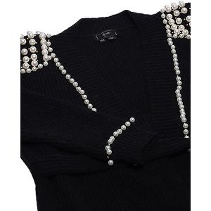 faina Dames middellange cardigan van parelbreiwerk zwart maat XS/S, zwart, XL