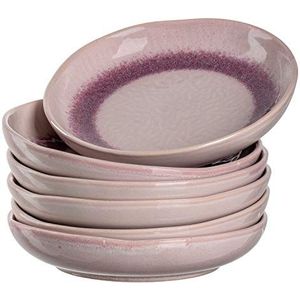 Leonardo Matera 018573 Diepe keramische borden, set van 6, vaatwasmachinebestendige platte borden met glazuur, 6 ronde aardewerk, Ø 20,7 cm, roze