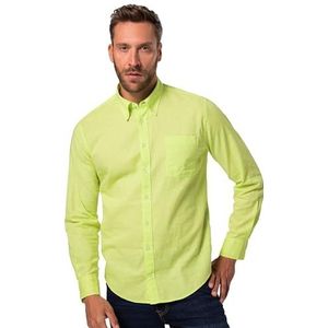 JP 1880, Herenhemd, grote maten, linnen mixhemd, lange mouwen, buttondown-kraag, modern fit, neongeel, XXL