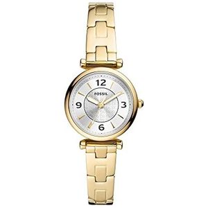 Fossil Carlie Mini horloge voor dames, Quartz uurwerk met roestvrij stalen of leren band, Goudkleur en wit