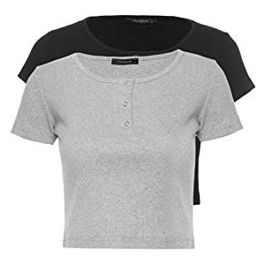 Trendyol Dames Black-Grey-Bolten Gedetailleerde Flyillate 2-pakket gebreide blouse blouse, extra klein