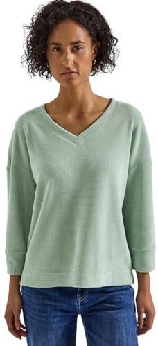 Street One Dames Knus shirt met V-hals in Groen, in size: 34