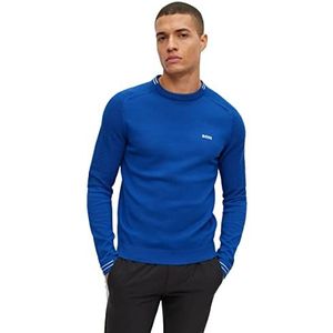 BOSS Rolet Regular Fit Pullover voor heren, van biologisch katoen met logo en accenten, blauw, L