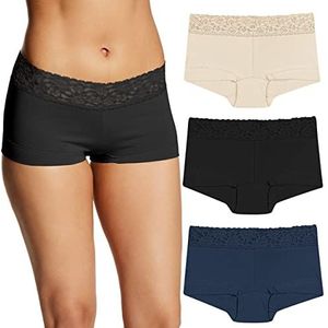 Maidenform Damesslips voor jongens (set van 3), Latte Lift/zwart/marineblauw, S