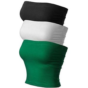 MixMatchy Damestop met ingewerkte bh, casual zomerse top met ruches aan de zijkant, open rug en dubbele laag, set van 3, S