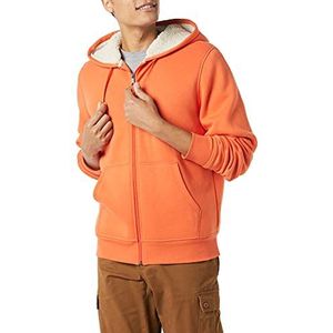 Amazon Essentials Men's Met sherpa gevoerde fleecetrui met capuchon en volledige ritssluiting, Oranje, S