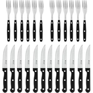 Russell Hobbs COMBO-4796 24-Piece Steak Knife & Fork Set – Tableware Service for 6, Steak Knives and Forks with Stainless Steel Blades, Serrated Knife Set, Sharp Meat Knives, Ergonomic Handles, Black