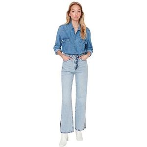 Trendyol Dames hoge taille wijde pijpen jeans met wijde pijpen, Lichtblauw, 66