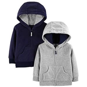 Simple Joys by Carter's Fleece hoodie met volledige rits voor peuters, 2 stuks, grijs/marineblauw, 2T