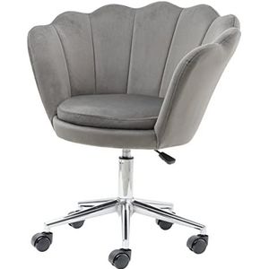 Gewatteerde stoel met rugleuning van grijs fluweel met zilveren wielen, stoel met bureauwielen, in hoogte verstelbaar, super comfortabel, 69 x 71 x 84 cm