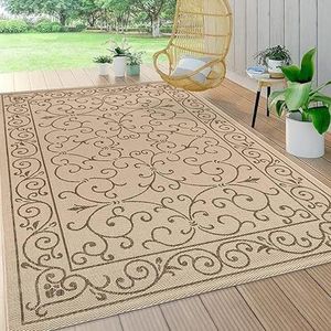 JONATHAN Y SMB106A-5 Charleston tapijt interieur textuur filigraan stof vintage gemakkelijk te reinigen, kamer, keuken, terras, anti-vervagen, 150 cm x 240 cm, beige/bruin