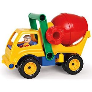 Lena LENA4353 04353 - Aktive betonmixer, bouwvoertuig ca. 28 cm, mengvoertuig met trommel en speelfiguur, cementmixer speelset, speelgoedvoertuig voor kinderen vanaf 2 jaar, geel/rood