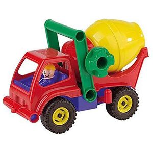 Lena LENA4353 04353 - Aktive betonmixer, bouwvoertuig ca. 28 cm, mengvoertuig met trommel en speelfiguur, cementmixer speelset, speelgoedvoertuig voor kinderen vanaf 2 jaar, geel/rood