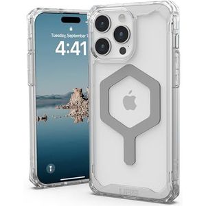 URBAN ARMOR GEAR Plyo Case compatibel met Apple iPhone 15 Pro Max [Draadloos opladen/Magnetisch opladen compatibel, botsbestendige Air-Soft hoeken, verhoogde rand] ijs (transparant) / zilver