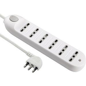 Electraline 62004 meervoudige stekkerdoos met kabel, 6 tweewaardige stopcontacten, 1,5 m, wit