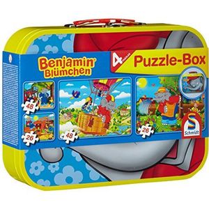 Schmidt Spellen 55594 Benjamin bloemen, puzzeldoos in metalen koffer, 2 x 26 en 2 x 48 delen kinderpuzzel, kleurrijk