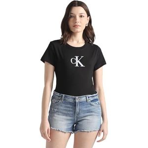 Calvin Klein Jeans Satijn Ck Slim Tee S/S T-shirts voor dames, Pvh Zwart, XXS
