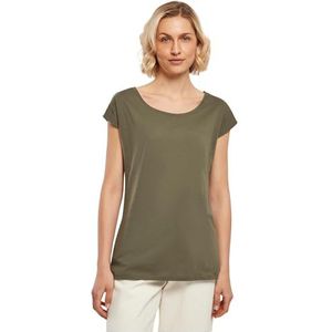 Build Your Brand Dames Dames Dames T-shirt met brede hals, olijfgroen, XS