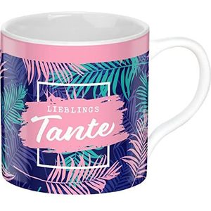 GRUSS & CO 47625 mok met spreuk tante, porselein, 45 cl, jungle-print, roze