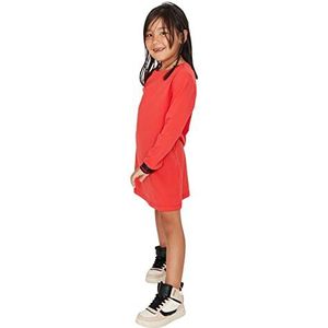 TRENDYOLKIDS Trendyol Woman Mini Standard Crew Neck Knit Dress voor meisjes, rood, 7-8 Jaren