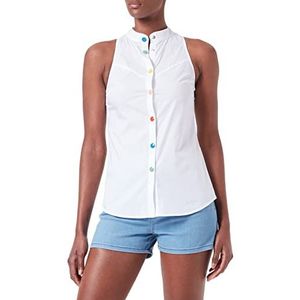 Love Moschino Dames mouwloos strakke pasvorm in stretch katoen popeline shirt, wit (optical white), 38 NL