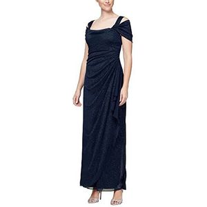 Alex Evenings Women's Long Cold Shoulder Dress (Petite and Regular Sizes), Dark Navy Glitter, 18